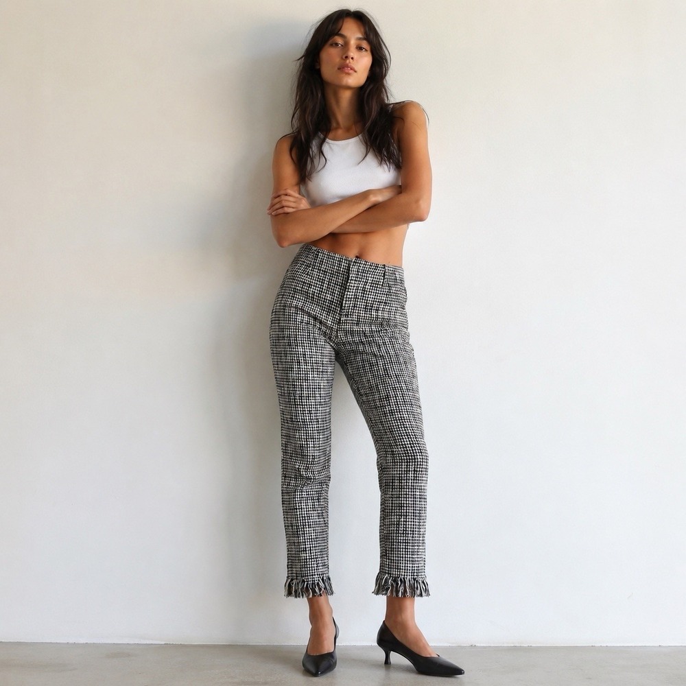 Free People houndstooth fringe ankle pants French girl modsize 4 indie sleaze